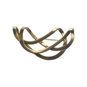 Vintage Statement Pin Abstract Design in Shiny Gold Tone Brooch